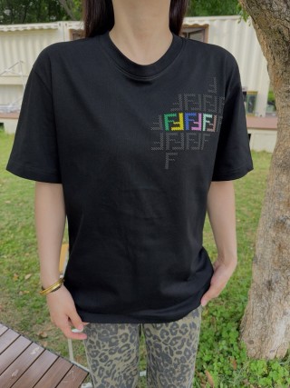 Fendi Black Short Sleeve T-Shirt with FF Monogram view 8