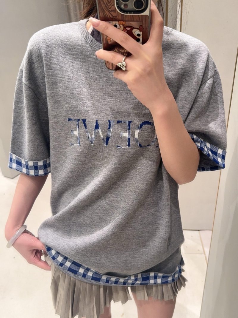 Grey Graphic Logo T-Shirt with Blue Gingham Trim