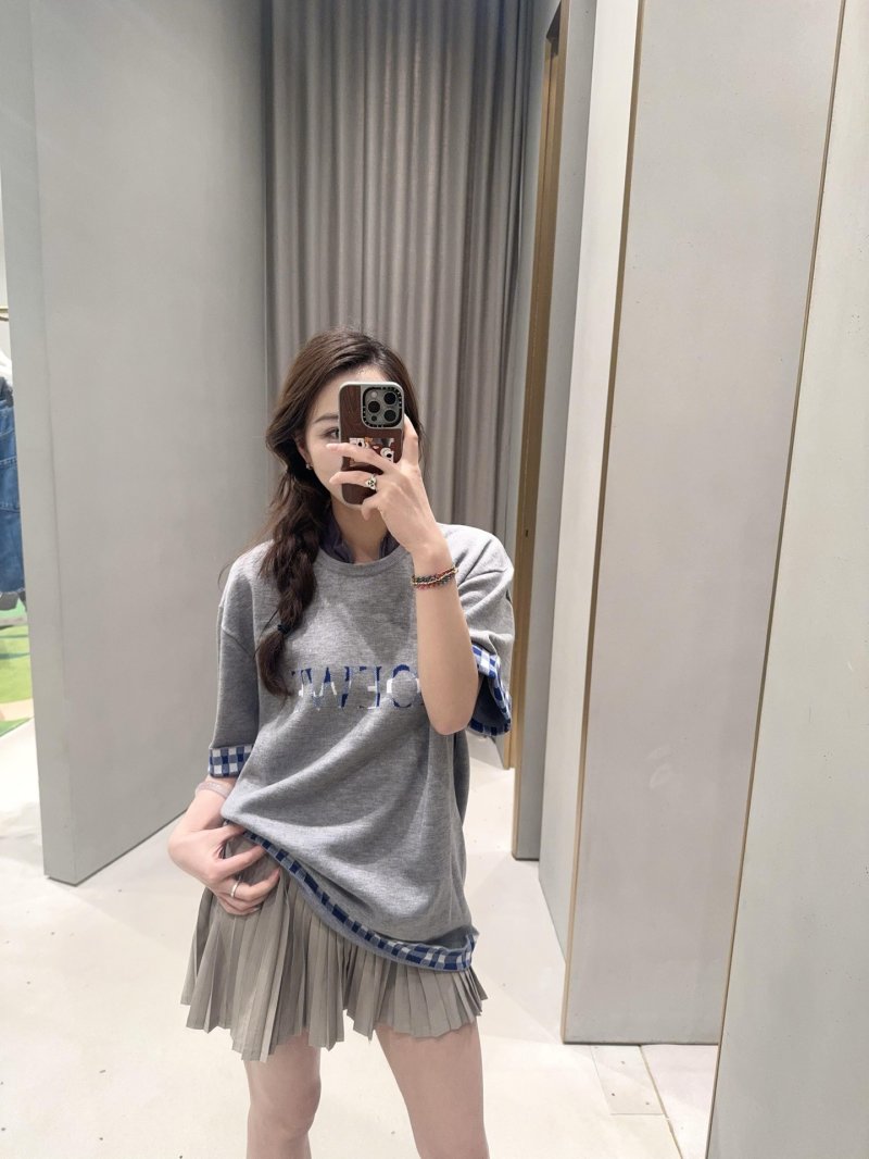 Grey Graphic Logo T-Shirt with Blue Gingham Trim view
