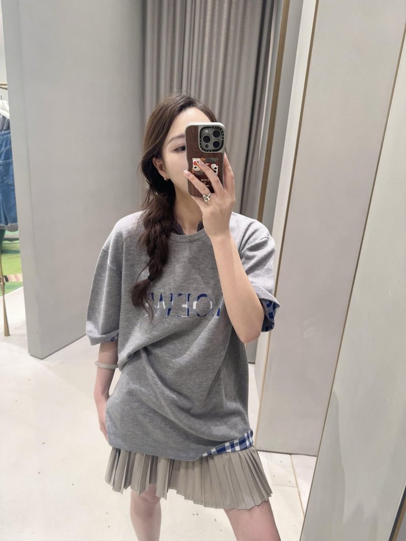 Grey Graphic Logo T-Shirt with Blue Gingham Trim view