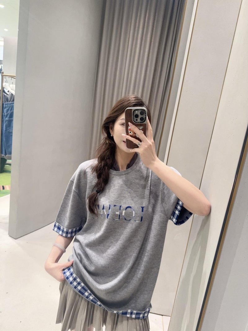 Grey Graphic Logo T-Shirt with Blue Gingham Trim view