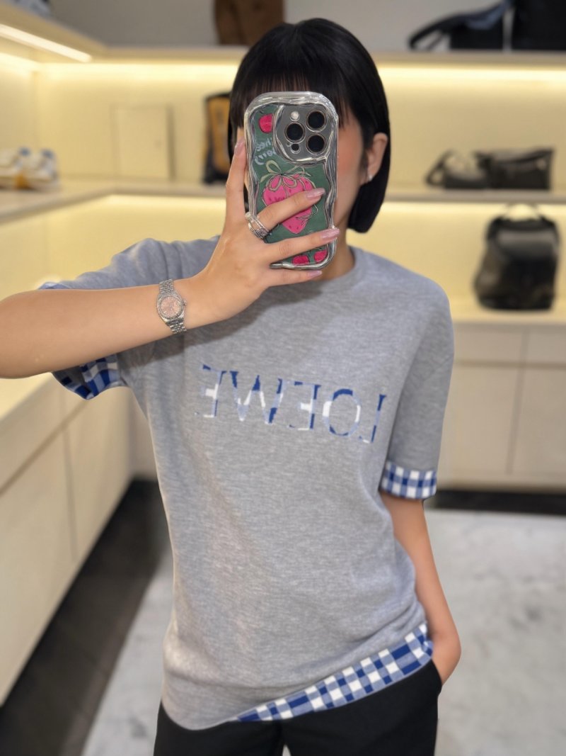 Grey Graphic Logo T-Shirt with Blue Gingham Trim view