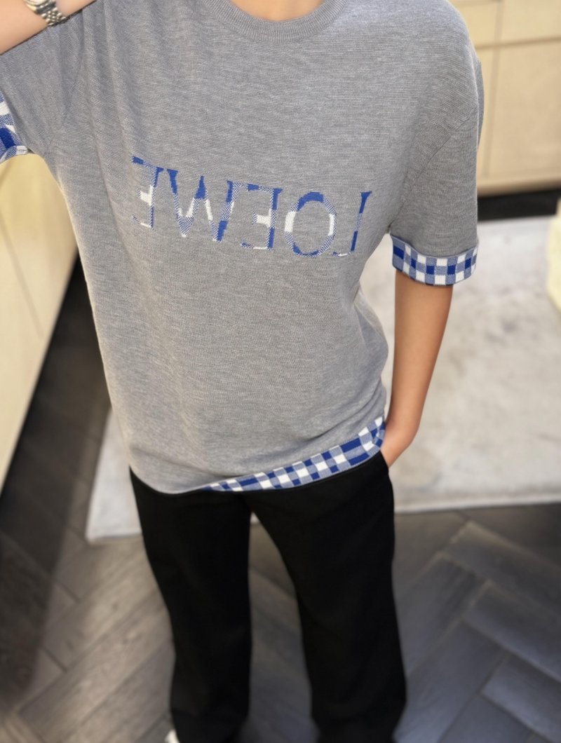 Grey Graphic Logo T-Shirt with Blue Gingham Trim view