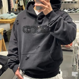 Black Distressed Hoodie with Sparkle Graphic Print