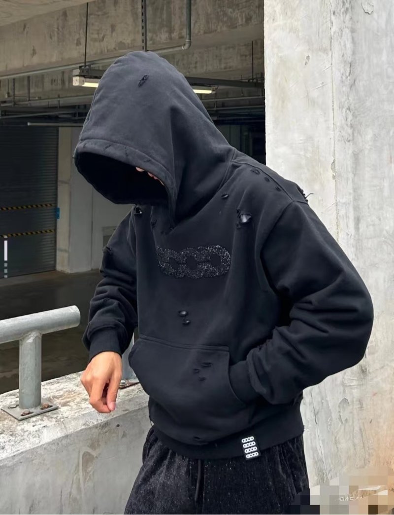 Black Distressed Hoodie with Sparkle Graphic Print view