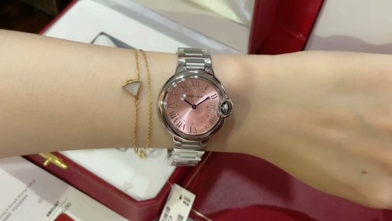 Cartier Ballon Bleu Stainless Steel Pink Dial Watch