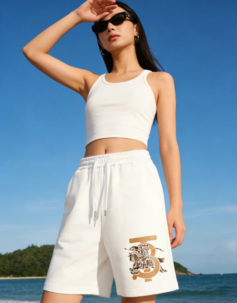 White Drawstring Shorts with Graphic Print view