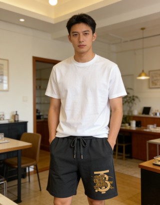 White Drawstring Shorts with Graphic Print view 5