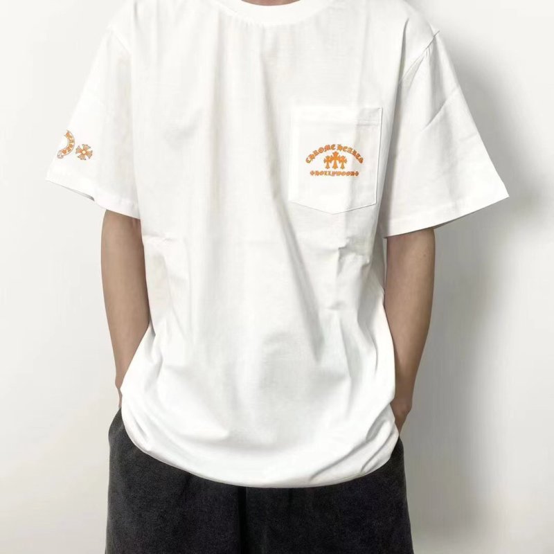 White Graphic Pocket T-Shirt with Orange Embroidered Logo