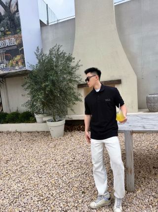 Black Short Sleeve Polo Shirt with Embroidered Logo view 2