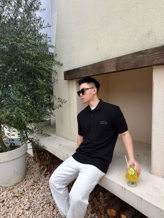 Black Short Sleeve Polo Shirt with Embroidered Logo view 4