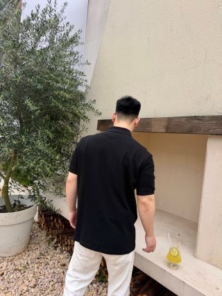 Black Short Sleeve Polo Shirt with Embroidered Logo view 7