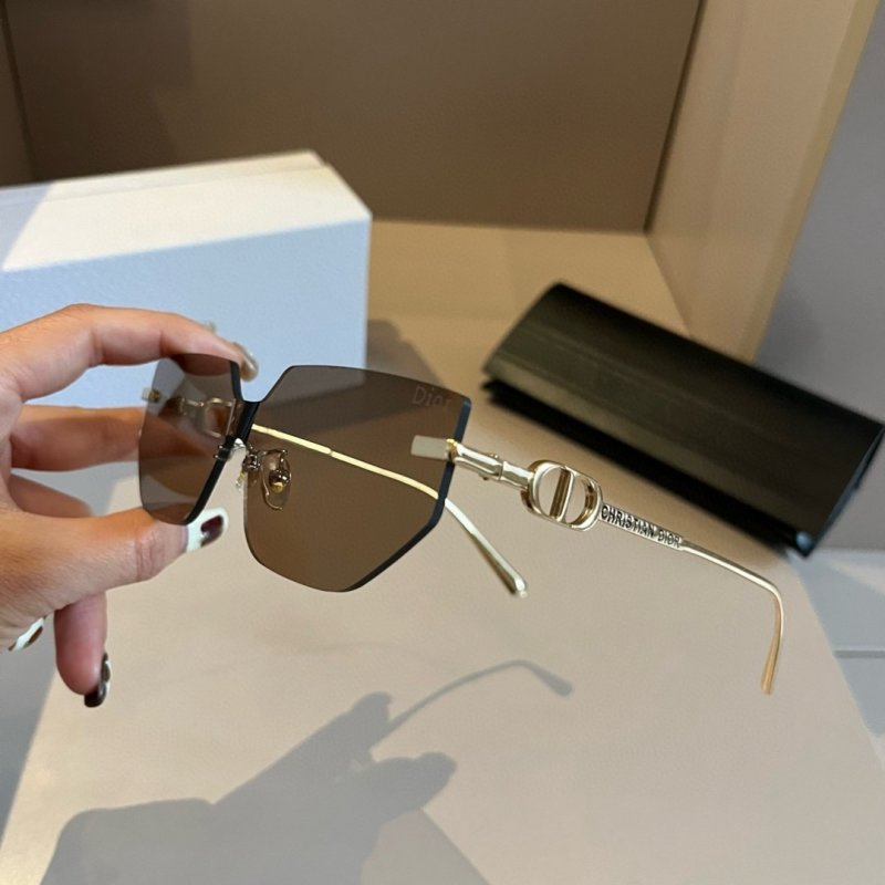 Dior Rimless Shield Sunglasses Gold & Brown view