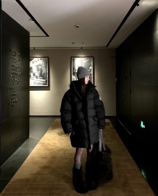 Black Puffer Down Jacket with Hood view 5