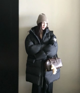 Black Puffer Down Jacket with Hood view 7