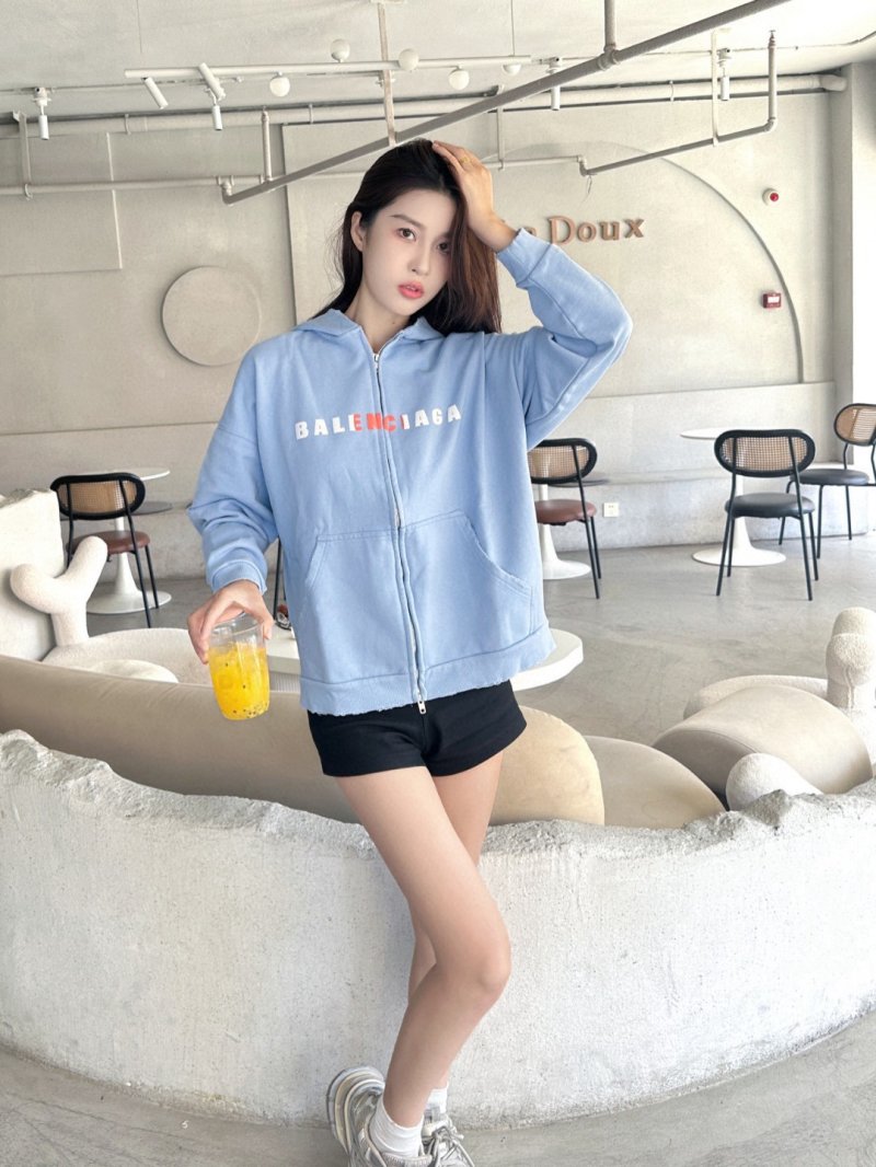 Balenciaga Light Blue Logo Zip-Up Jacket