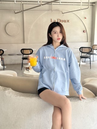 Balenciaga Light Blue Logo Zip-Up Jacket view 2