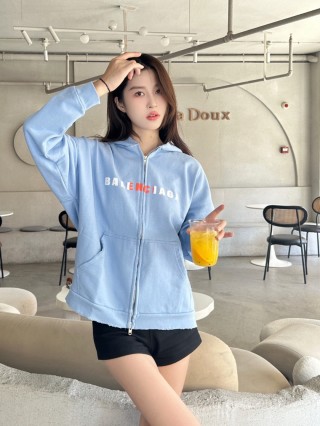 Balenciaga Light Blue Logo Zip-Up Jacket view 4