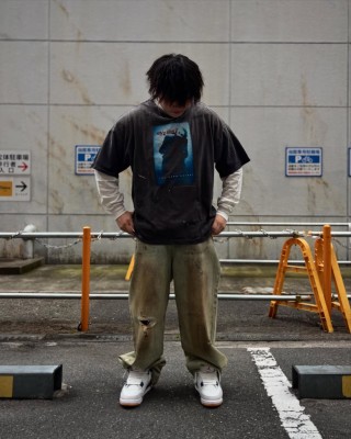 Vintage Graphic Black T-Shirt with Blue Print