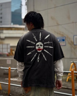 Vintage Graphic Black T-Shirt with Blue Print view 5