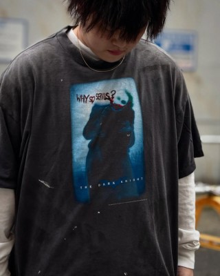 Vintage Graphic Black T-Shirt with Blue Print view 7