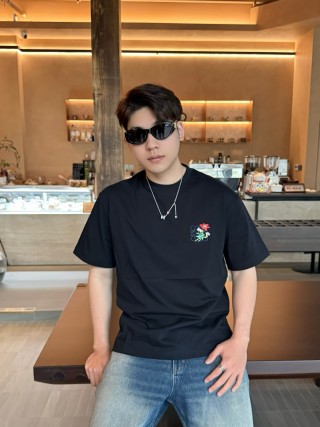 Black T-Shirt with Floral Embroidery Detail view 4