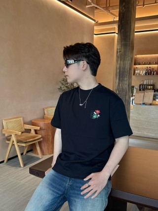 Black T-Shirt with Floral Embroidery Detail view 5