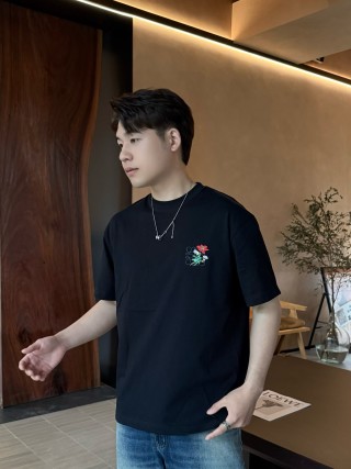 Black T-Shirt with Floral Embroidery Detail view 6