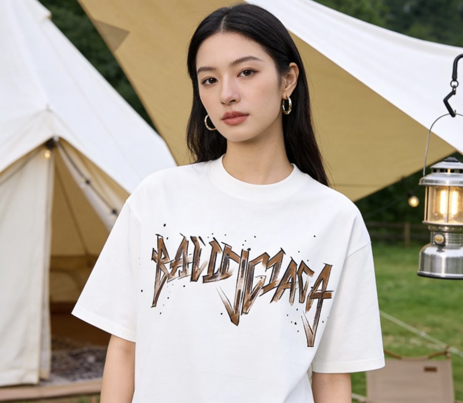 Balenciaga Gold Graffiti Logo White T-Shirt view