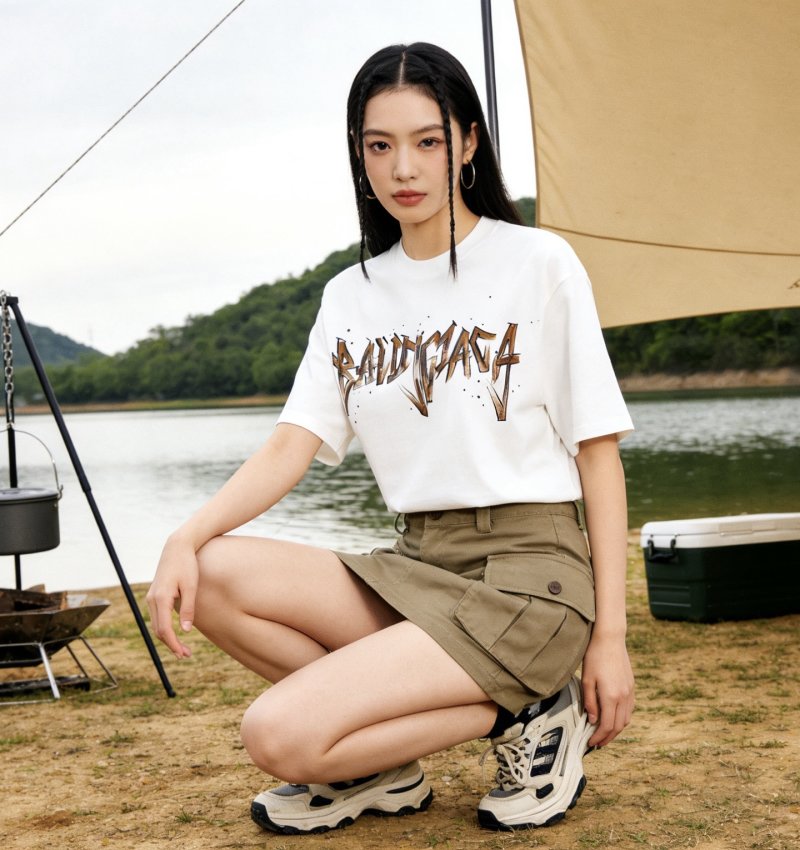 Balenciaga Gold Graffiti Logo White T-Shirt view