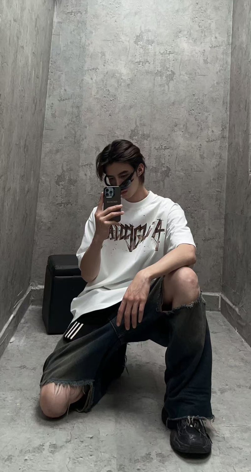 Balenciaga Gold Graffiti Logo White T-Shirt view