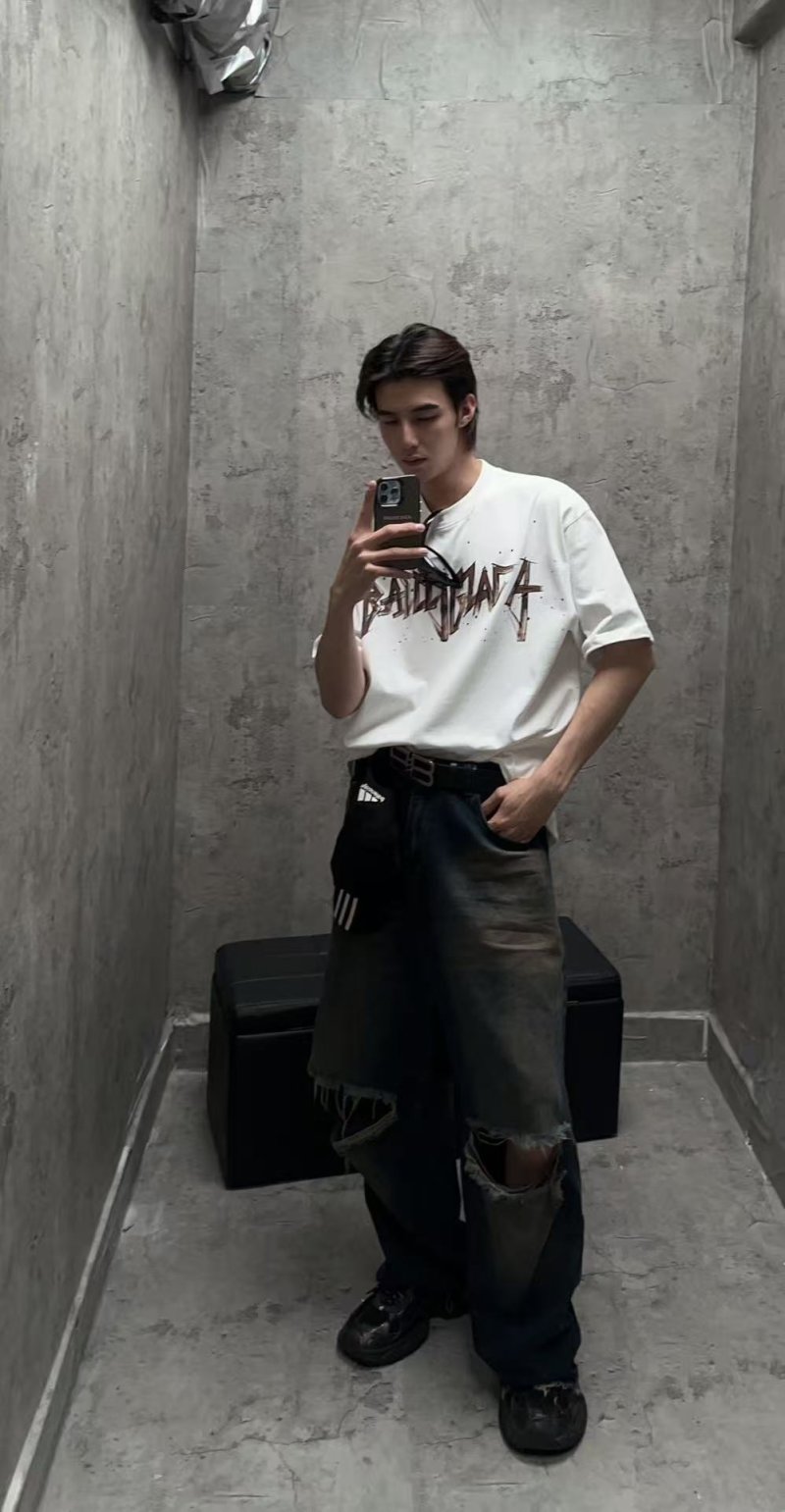 Balenciaga Gold Graffiti Logo White T-Shirt view