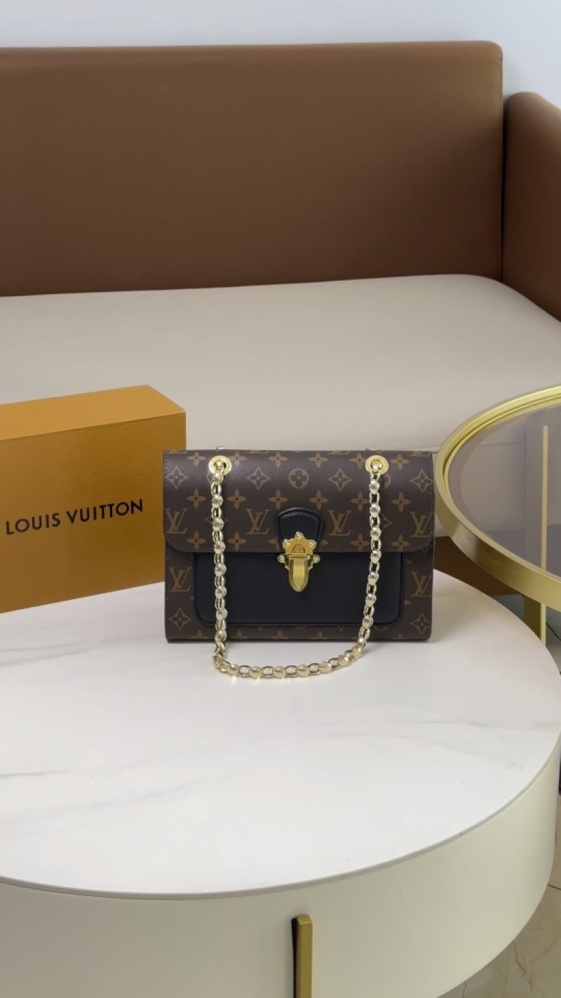 Louis Vuitton Monogram Canvas Black Leather Chain Shoulder Bag