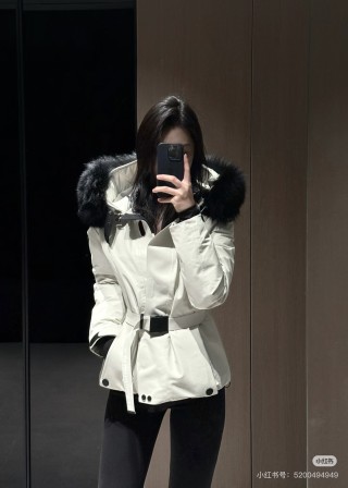 Premium White Down Jacket with Black Fur Hood