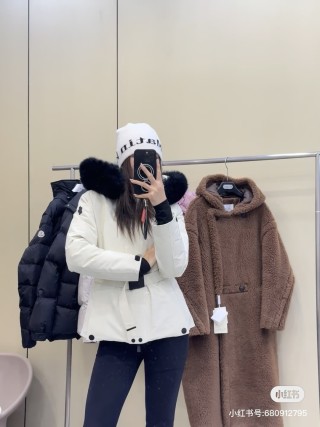 Premium White Down Jacket with Black Fur Hood view 8