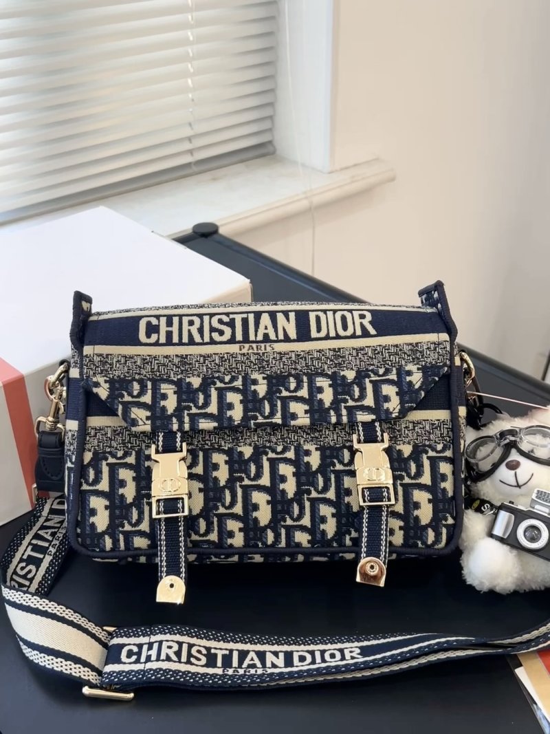 Christian Dior Oblique Canvas Shoulder Bag Navy Cream