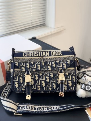 Christian Dior Oblique Canvas Shoulder Bag Navy Cream