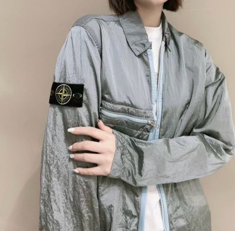 Stone Island Grey Nylon Zip Jacket with Removable Patch