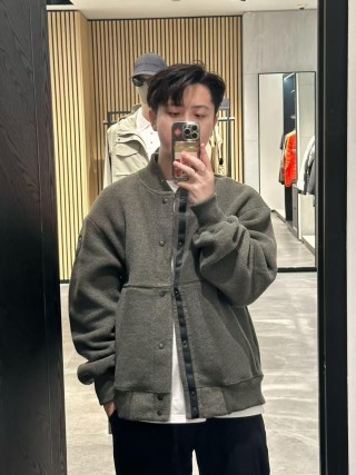 Grey Wool Blend Button-Up Shirt Jacket view 6