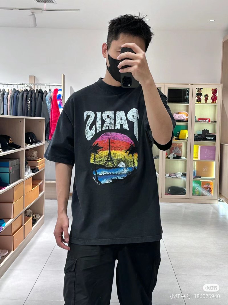 Paris Sunset Graphic Black T-Shirt view
