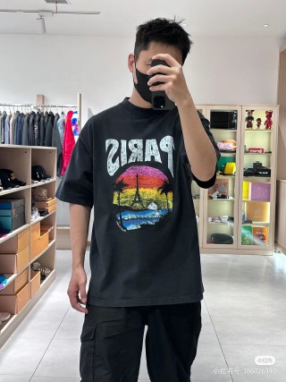 Paris Sunset Graphic Black T-Shirt view 2