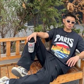 Paris Sunset Graphic Black T-Shirt view 8