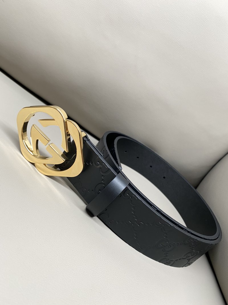 Gucci Interlocking G Black Leather Belt 4.0 Width