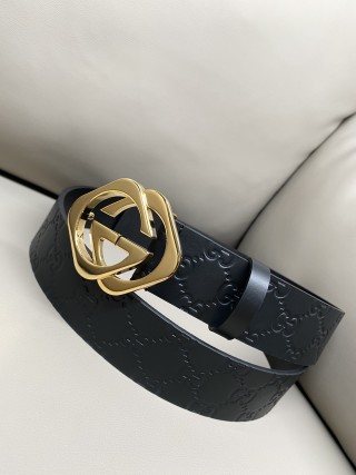 Gucci Interlocking G Black Leather Belt 4.0 Width view 2