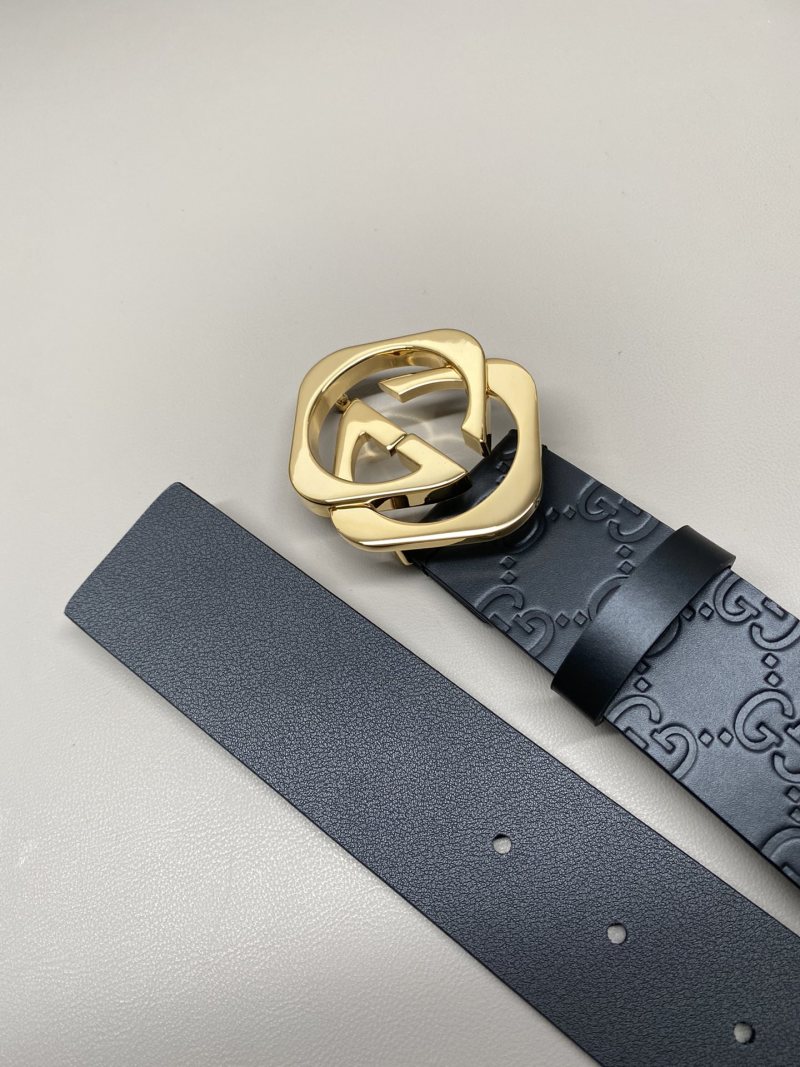 Gucci Interlocking G Black Leather Belt 4.0 Width view