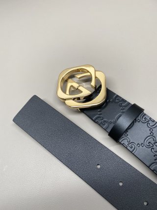 Gucci Interlocking G Black Leather Belt 4.0 Width view 3