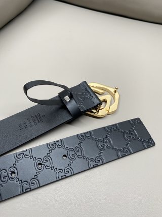 Gucci Interlocking G Black Leather Belt 4.0 Width view 4