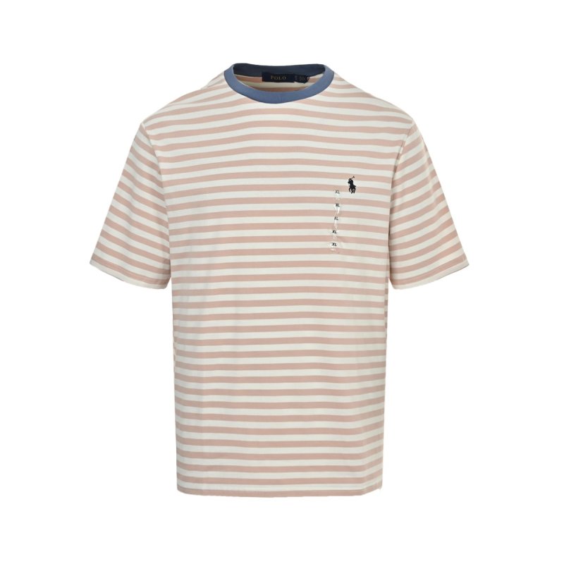 Peach & White Striped Crew Neck T-Shirt view
