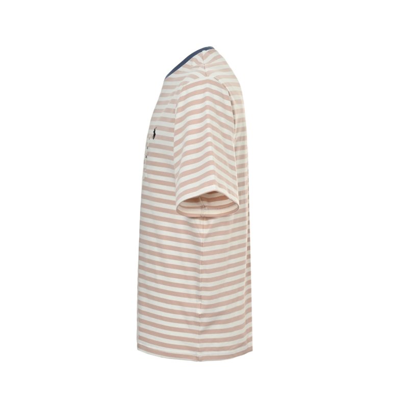 Peach & White Striped Crew Neck T-Shirt view
