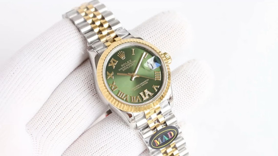 Rolex Datejust Two-Tone Green Roman Dial Watch